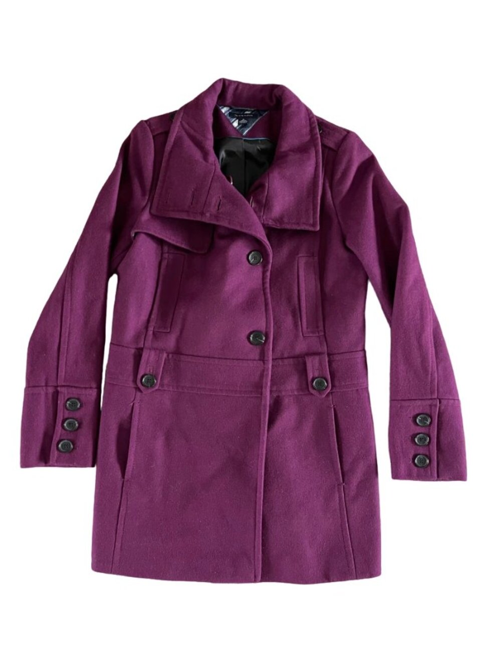 Tommy Hilfiger Women's Purple Double Breasted Wool Blend Pea Coat